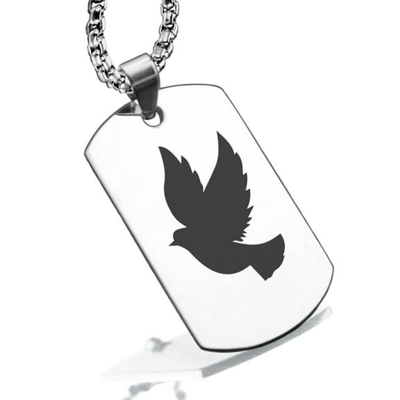 Stainless Steel Religious Dove Dog Tag Pendant Necklace