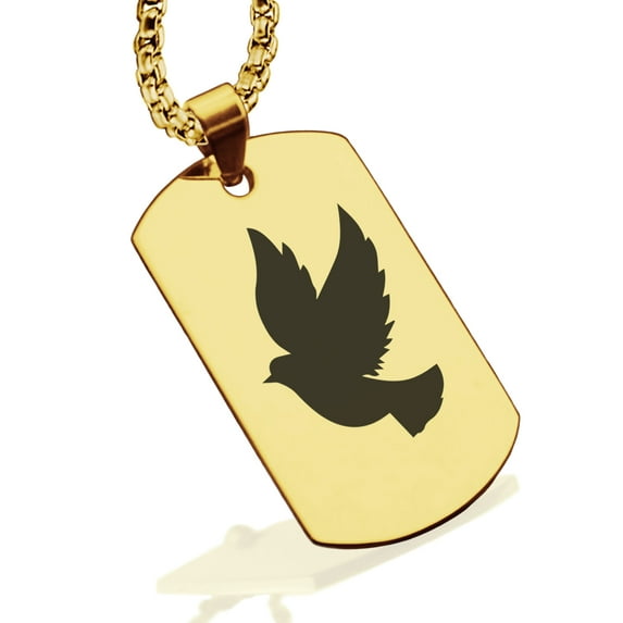 Stainless Steel Religious Dove Dog Tag Pendant Necklace