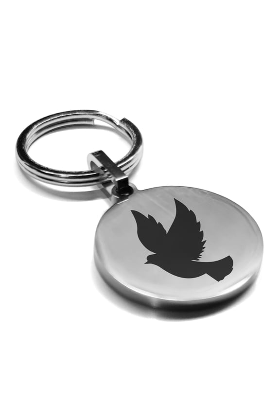 Stainless Steel Religious Dove Round Medallion Keychain Circle Ring
