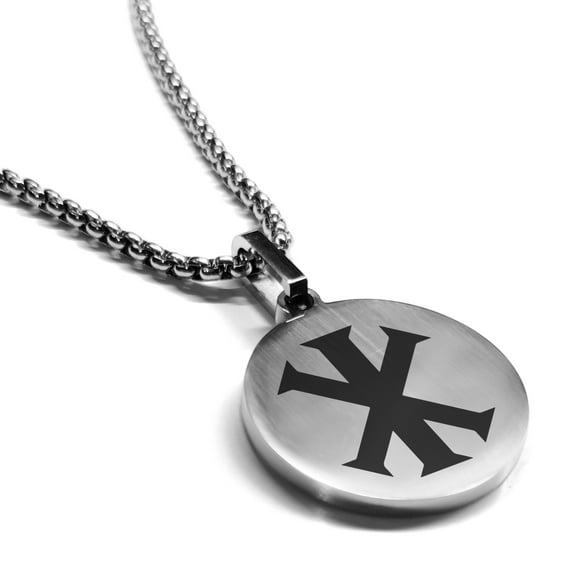 Stainless Steel Religious IX Monogram Round Medallion Pendant Necklace