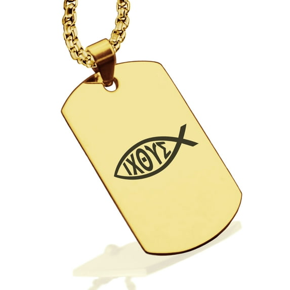 Stainless Steel Religious Ichthus Fish Dog Tag Pendant Necklace