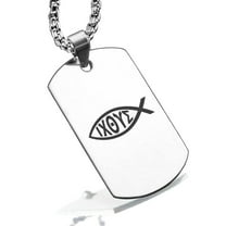 Stainless Steel Religious Ichthus Fish Dog Tag Pendant Necklace