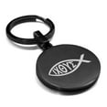 thumbnail image 1 of Stainless Steel Religious Ichthus Fish Round Medallion Keychain Circle Ring, 1 of 2