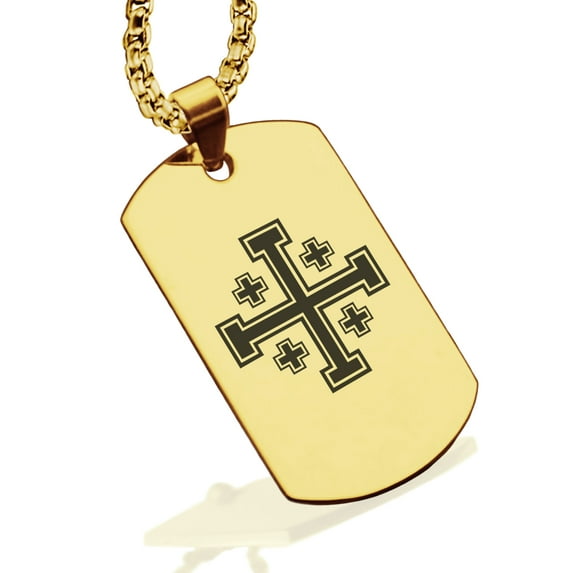 Stainless Steel Religious Jerusalem Cross Dog Tag Pendant Necklace
