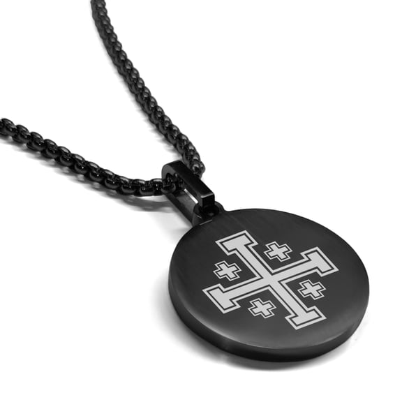 Stainless Steel Religious Jerusalem Cross Round Medallion Pendant Necklace