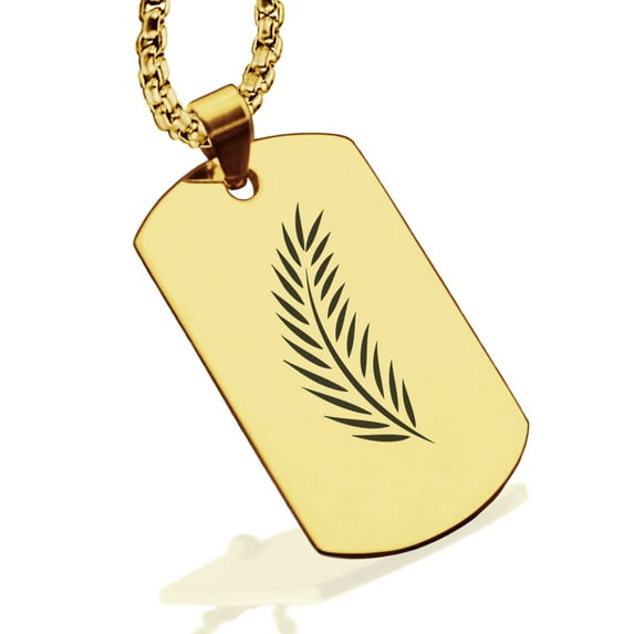 Stainless Steel Religious Palm Branch Dog Tag Pendant Necklace