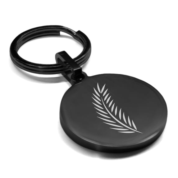 Stainless Steel Religious Palm Branch Round Medallion Keychain Circle Ring