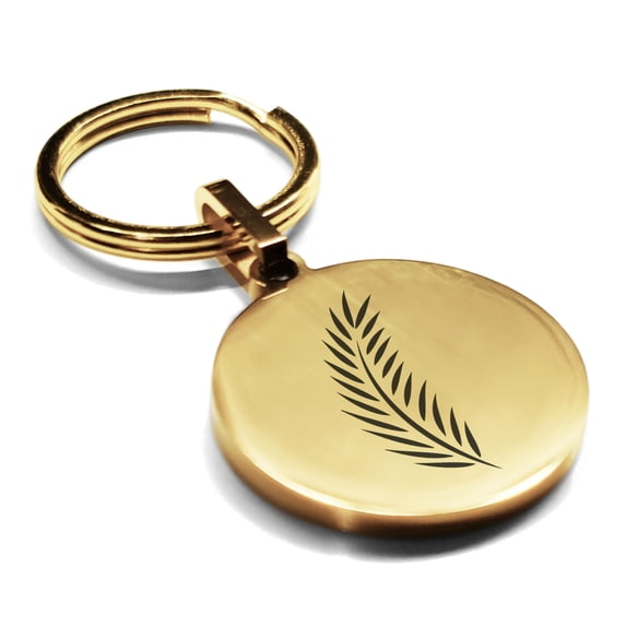 Stainless Steel Religious Palm Branch Round Medallion Keychain Circle Ring