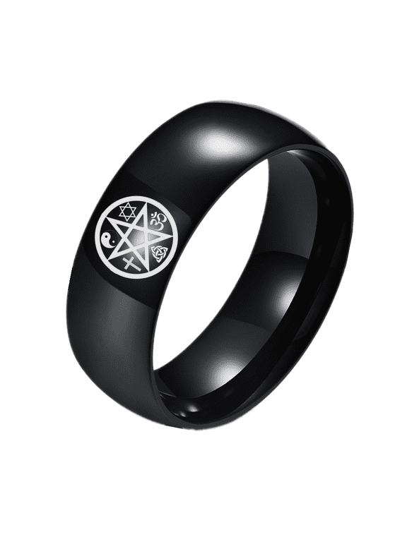 Stainless Steel Religious Rings Pentagram Triquetra Knot Cross Om Yin Yang Symbol Pentacle Finger Band for Men Women Sacred Jewelry Christmas Anniversary Gifts, #8