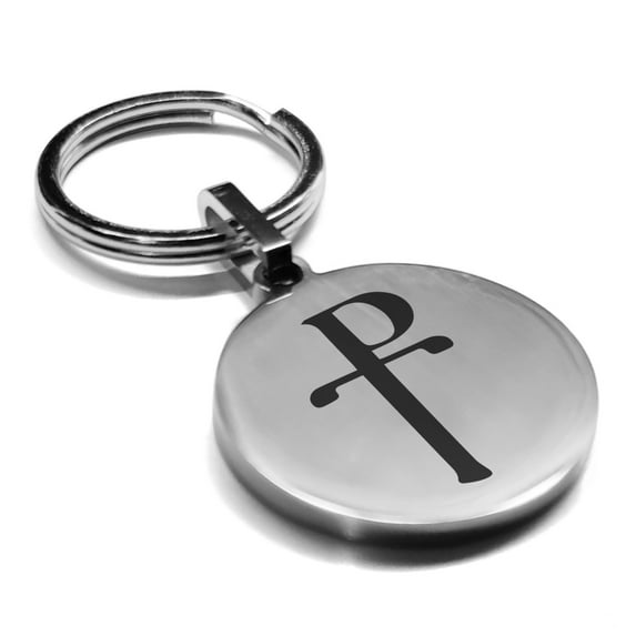 Stainless Steel Religious Staurogram Round Medallion Keychain Circle Ring