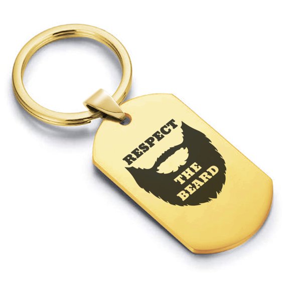 Stainless Steel Respect the Beard Dog Tag Keychain Circle Ring