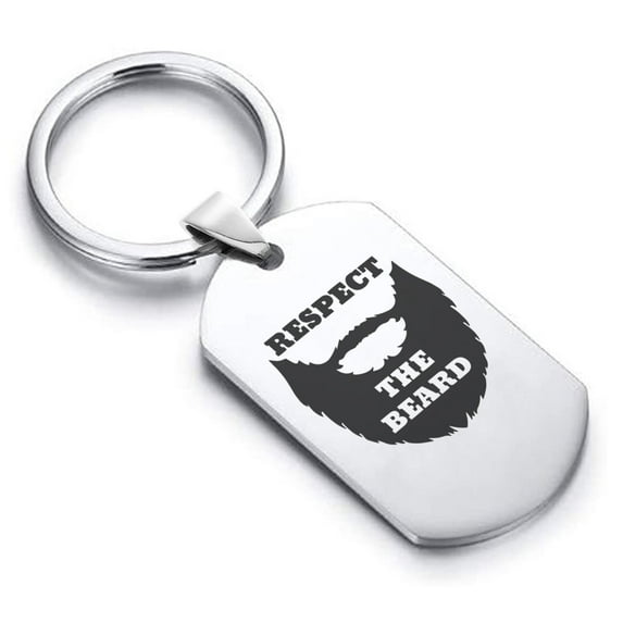Stainless Steel Respect the Beard Dog Tag Keychain Circle Ring