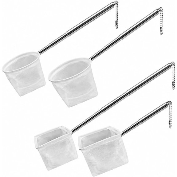 Stainless Steel Retractable Fish Net Set of 4 (4 Sizes), Fine Mesh Aquarium Net for Fish Tank, Small Fish Nets with Durables Handle, Top 4 Models for Freshwater and Saltwater