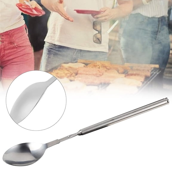 Stainless Steel Retractable Spoon 8-25 Inch, Long Handle Spoon for Grill Camping Picnic Dining, Adjustable Scoop, Cooking Tool, Portable for Indoor Outdoor BBQ