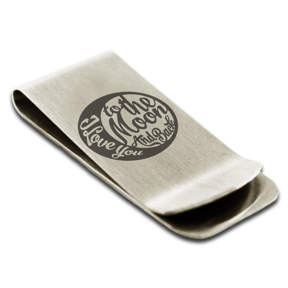Stainless Steel Retro I Love You to the Moon and Back Engraved Money Clip Credit Card Holder