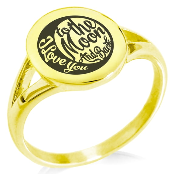 Stainless Steel Retro I Love You to the Moon and Back Minimalist Oval Top Polished Statement Ring