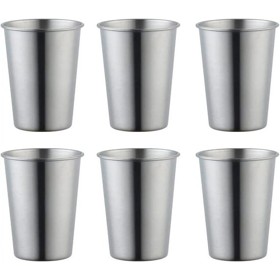 Stainless Steel Reusable Drinking Cup, Eco-friendly Stackable Metal Tumblers, Unbreakable and Druable Flatware, 12 Oz(350ml), Set of 6, Silver