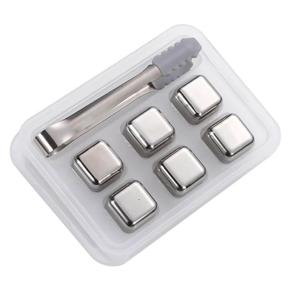 Stainless Steel Reusable Ice Cubes,8PCS Metal Ice Cubes Set with Tongs and Freezer Storage Box, for Chilling Drinks