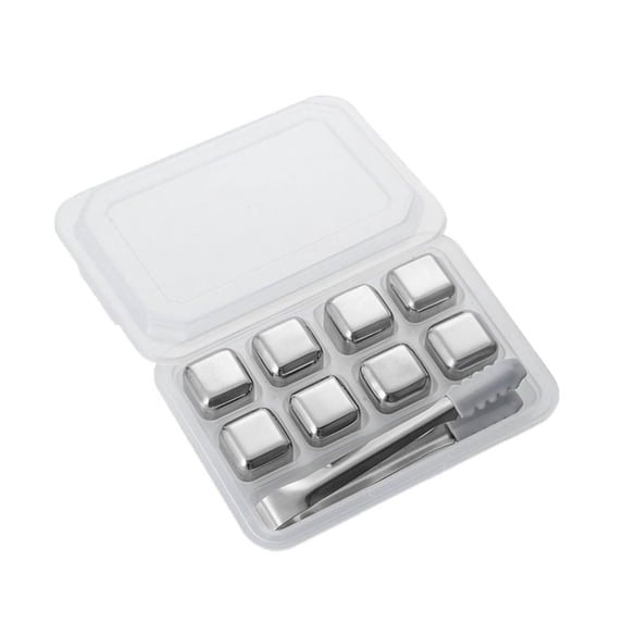 Stainless Steel Reusable Ice Cubes,8PCS Metal Ice Cubes Set with Tongs and Freezer Storage Box, for Chilling Drinks