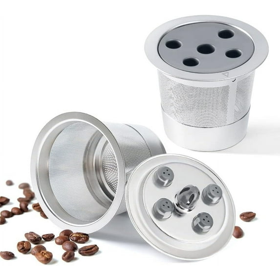 Stainless Steel Reusable K Cups For&, Refillable Five Holes K-Cups Reusable Steel Coffee Filter Pods For K eurig Coffee Maker, 2 Pack SSKCUP-2