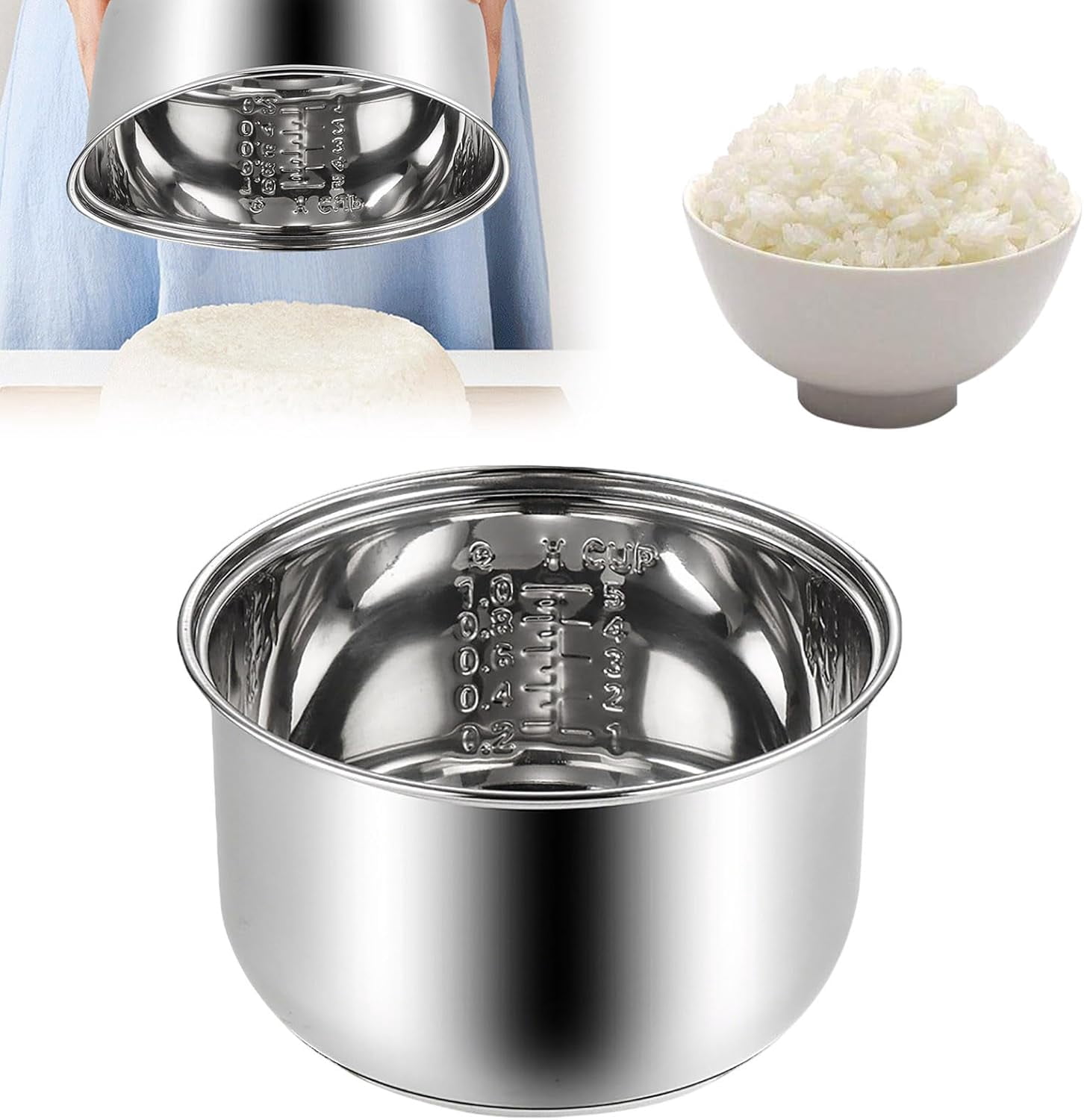 Stainless Steel Rice Cooker Inner Pot, 1.6L/2L/3L/4L/5L Multi-Cooker ...