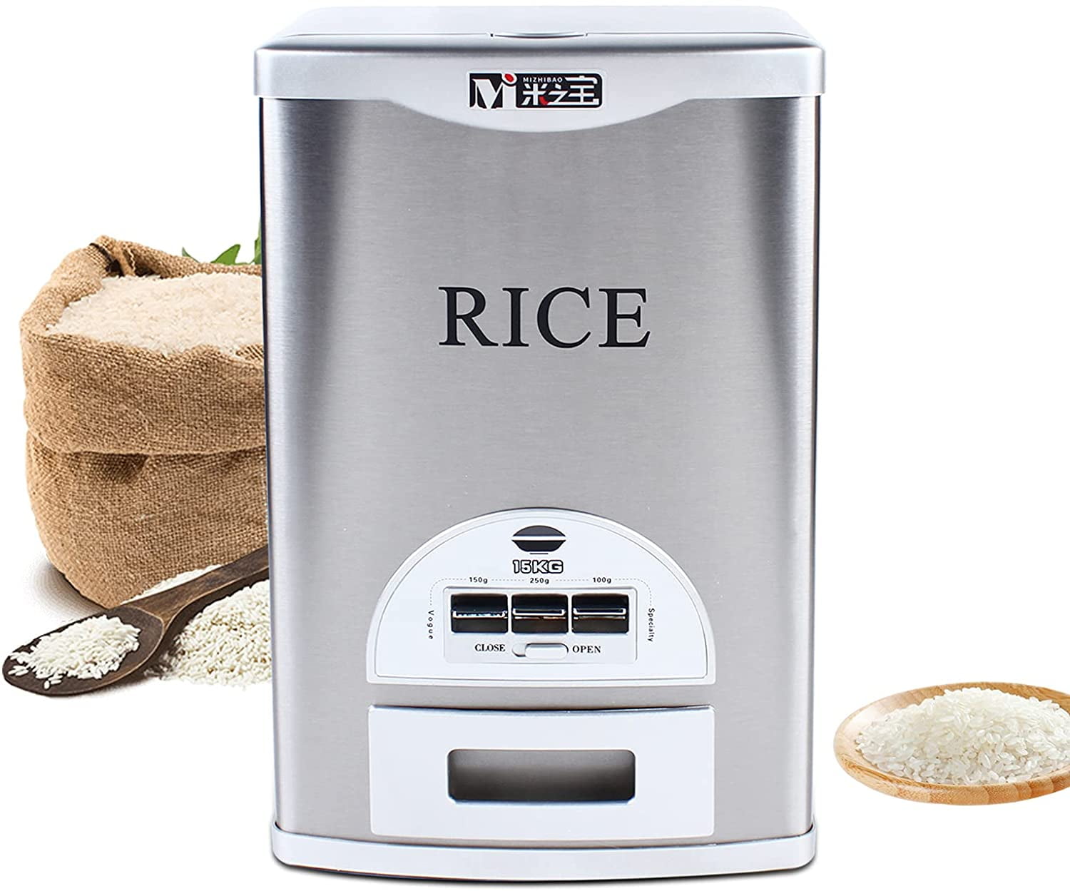 "Stainless Steel Rice Dispenser 33 Pounds, Storage Dispenser Kitchen