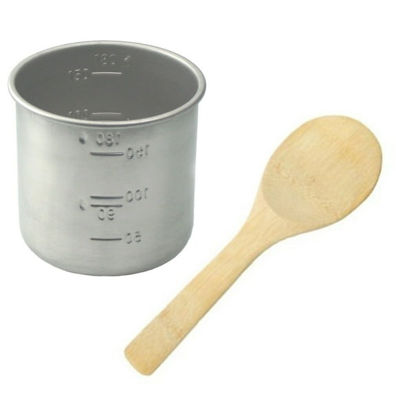 Stainless Steel Rice Measuring Cup Replacement for Japanese Electric Rice Cooker + Bamboo Wood Sushi Rolling Mat Makisu Roller (Rice Cup + Bamboo Roller)
