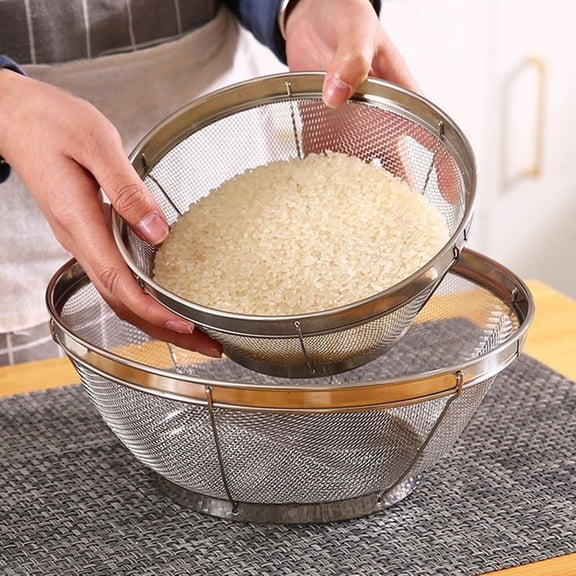 Stainless Steel Rice Sieve Fine Mesh Strainer, Large Capacity Colander, for Rice/Yogurt/Fruits & Vegetables