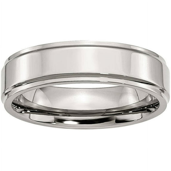 Stainless Steel Ridged Edge 6mm Polished Band, Available in Multiple Sizes