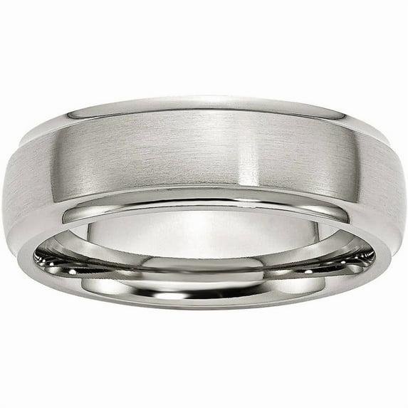 Stainless Steel Ridged Edge 7mm Brushed and Polished Band