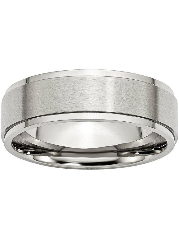 Stainless Steel Ridged Edge 7mm Brushed and Polished Band