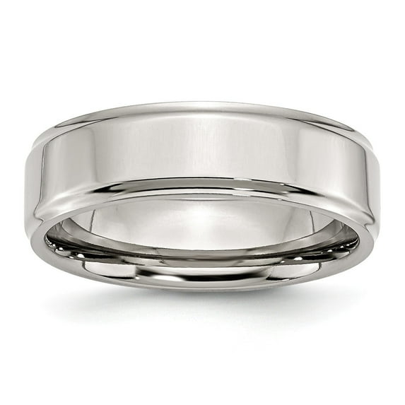 Stainless Steel Ridged Edge 7mm Polished Band, Available in Multiple Sizes