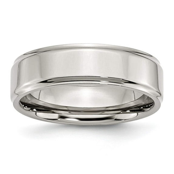 Stainless Steel Ridged Edge 7mm Polished Band, Available in Multiple Sizes