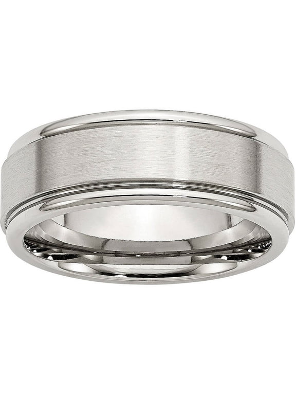 Stainless Steel Ridged Edge 8mm Brushed and Polished Band