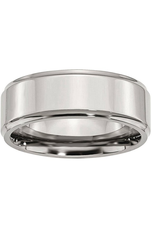 Stainless Steel Ridged Edge 8mm Polished Band, Available in Multiple Sizes