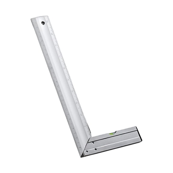 Stainless Steel Right Angle Ruler with Clear Metric and For Imperial Markings and Integrated Level for Accurate Construction and Drafting Use (30cm)