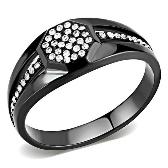Stainless Steel Ring AAA GRD CZ Clear DA282 for Men Clear Stone Color Style BlackIon Size 9