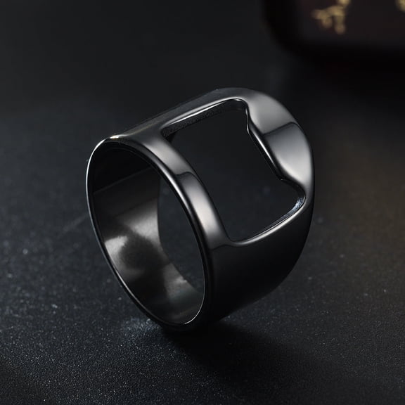 Unisex Stainless Steel Ring Bottle Opener Geometric Design Everyday Use Durable Convenient Lucky Cat Element Ring Black