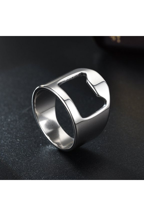 Unisex Stainless Steel Ring Bottle Opener Geometric Design Everyday Use Durable Convenient Lucky Cat Element Ring Black