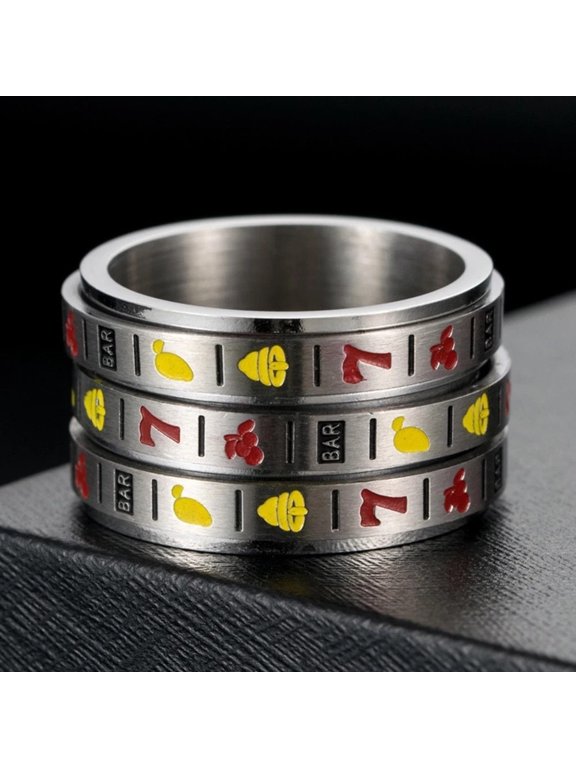 Stainless Steel Ring Colorful Rotating Slot Machine Design Gambling Jewelry Hypoallergenic Nickel Free Gift Ideas