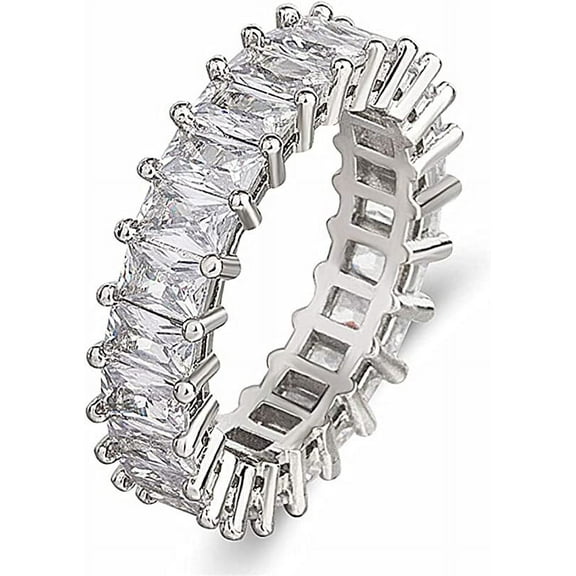 Stainless Steel Ring Emerald Cut Cubic Zirconia Eternity Ring Wedding Band for Women Men Size 6-12