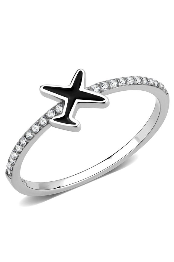 Stainless Steel Ring Epoxy Jet DA311 for Women Jet Stone Color Style No Size 6