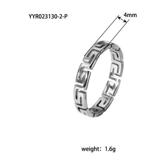 Unisex Stainless Steel Geometric Hollow Ring With Great Wall Pattern PVD Gold Plated Finish For Everyday Wear Jewelry
