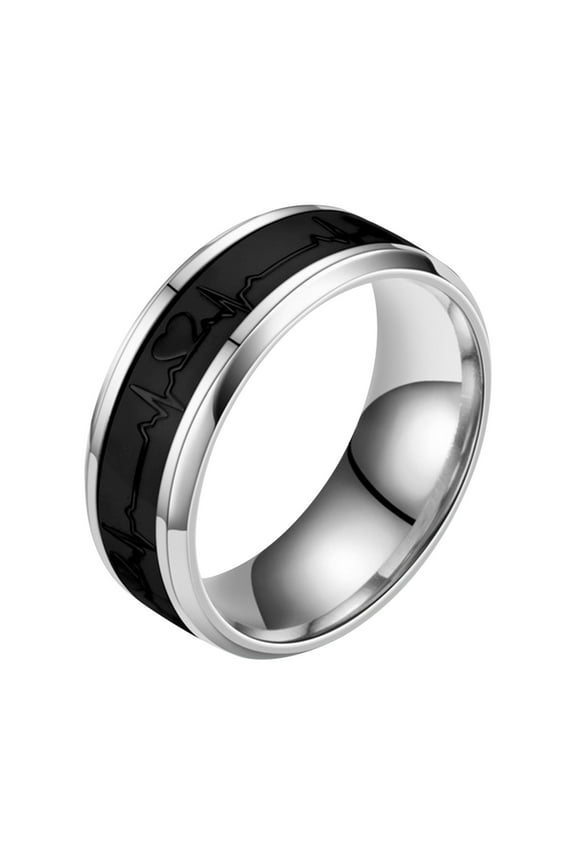 Stainless Steel Ring, Kadlawus Stainless Steel Ring, ECG Heartbeat Couple Ring with Glow in the Dark Design, Unisex Jewelry for Men and Women, Gift for Valentine, Anniversary, Romantic Accessory