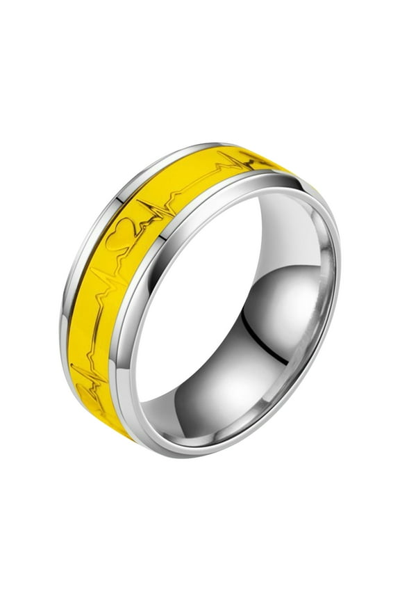 Stainless Steel Ring, Kadlawus Stainless Steel Ring, ECG Heartbeat Couple Ring with Glow in the Dark Design, Unisex Jewelry for Men and Women, Gift for Valentine, Anniversary, Romantic Accessory