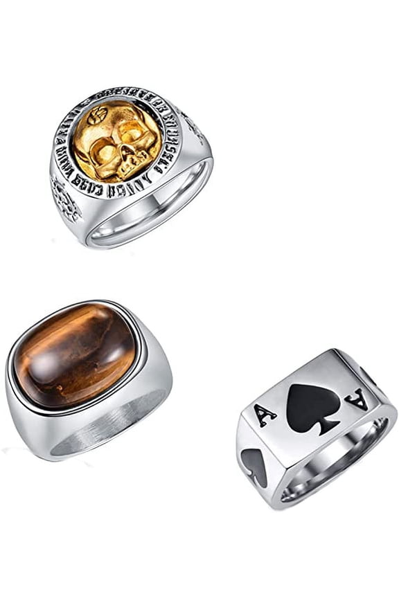 Stainless Steel Ring Set Men Women Black Spinner Chain Rings Beveled Edge Wedding Band Plain Ring Set 8MM Width Comfort Fit Size 7-12