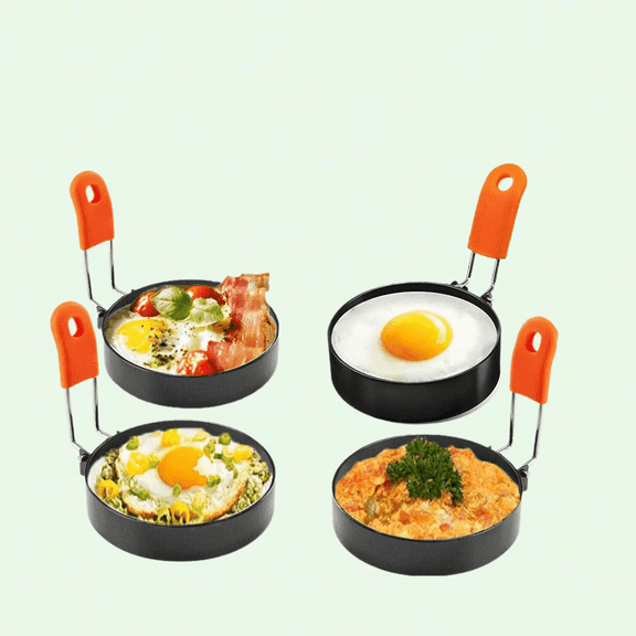 Stainless Steel Ring Steam Egg Ring with Heat-Resistant Handle, Non-Stick Round Egg Mold for Frying Potatoes, Sandwiches, Set of 4