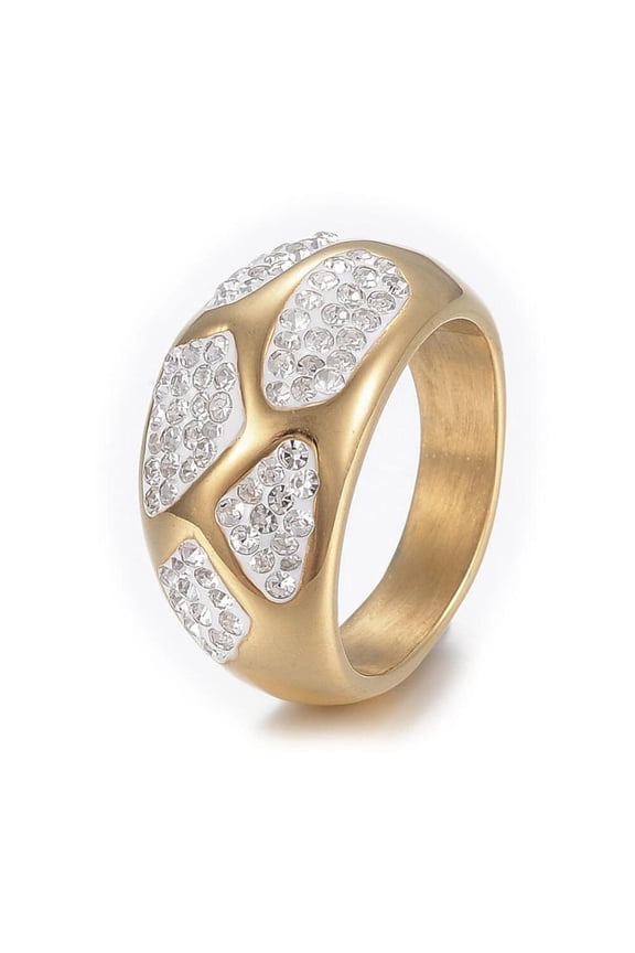 Stainless Steel Ring Wide Band Rings Clay Rhinestones Gold Size 7 17Mm Z709