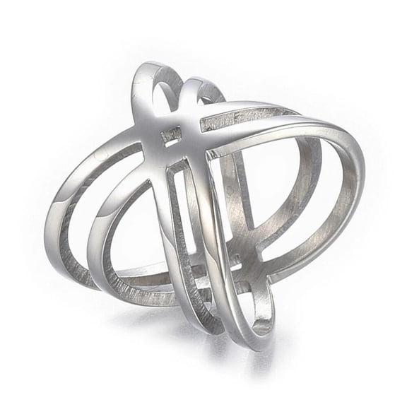 Stainless Steel Silver Ring Wide Band Ring Criss Cross Ring Gold Plated Statement Size 9 Z678