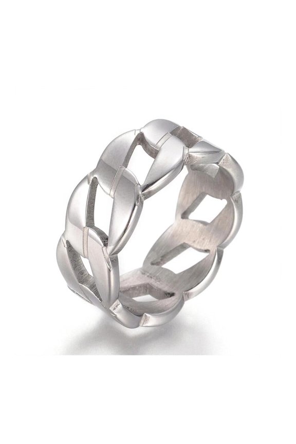 Silver Stainless Steel Ring Wide Ring Curb Chain Shape 17mm 9mm Statement Textured Size 7 A15